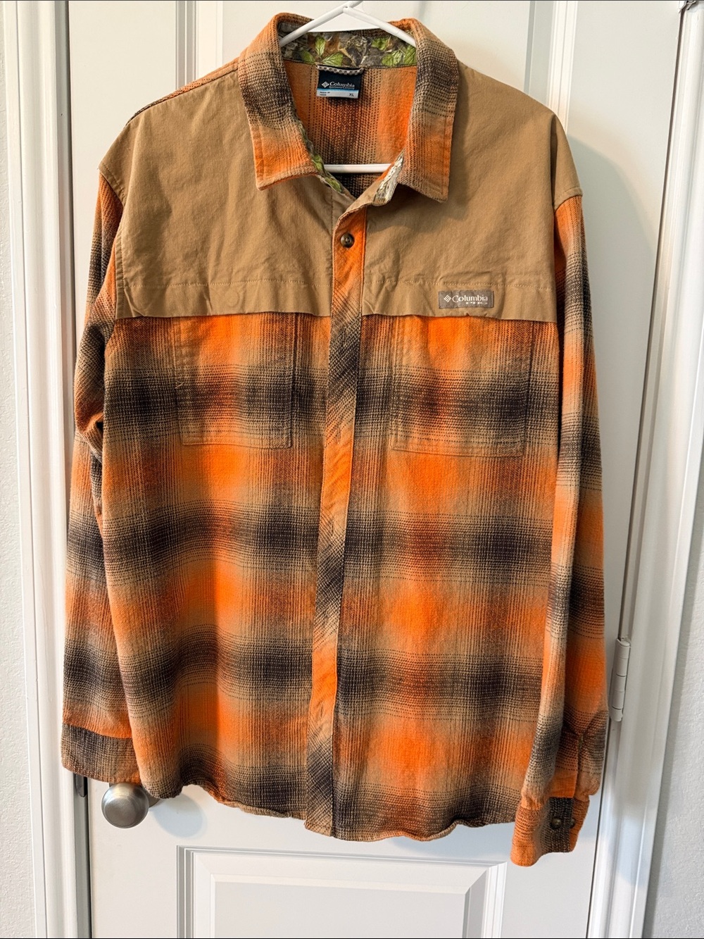 Columbia Orange and Tan Plaid Lightweight Shacket